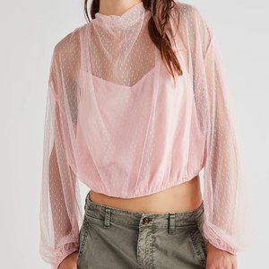 Free People Ellie Sheer Mesh Long Sleeve Crop Blouse